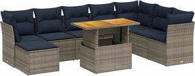 vidaXL 9 részes szürke polyrattan kerti ülőgarnitúra párnával