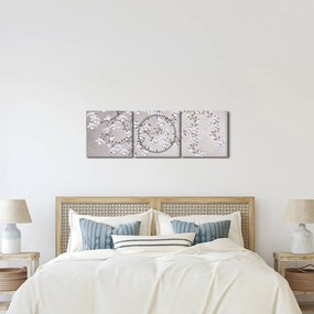 Kép - Virágok egy szürke tájon (órával) (90x30 cm)