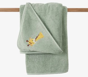 Goldea gyermek frottír fördőlepedő csuklyás - zsiráf zsályaszínű alapon 100 x 100 cm