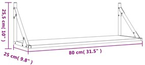 2 db szürke sonoma színű szerelt fa fali polc 80 x 25 x 25,5 cm
