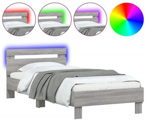 szürke sonoma színű ágykeret fejtámlával és LED-ekkel 90x190 cm