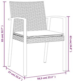 4 db fekete polyrattan kerti szék párnával 56,5x57x83 cm