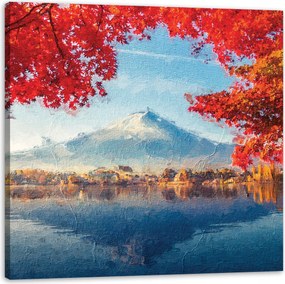 Vászonkép Színes levelek Város Hegy Víz 90X90 cm