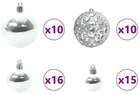 Karácsonyi Díszgömb Készlet 300 LED-del 120 pcs Ezüst Műanyag