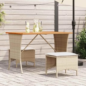 vidaXL bézs polyrattan akácfa lapos kerti asztal 105x75x72 cm