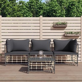 4 részes antracitszürke polyrattan kerti ülőgarnitúra párnákkal