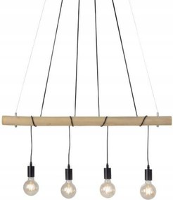 Leuchten Direkt Just Light függeszték, fekete/fa, fényerőszabályozható, 4x E2