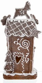 LED-es karácsonyi barna grillázs lámpás házikó ünnepi rénszarvas tetős díszítéssel asztali dekoráció 26,5x14x11cm