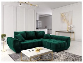 Nuage palackzöld kinyitható sarokkanapé bársony kárpittal, jobb oldali - Windsor &amp; Co Sofas