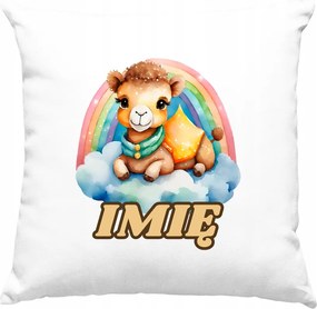 Gyerek párna Láma szivárvány +Név fehér