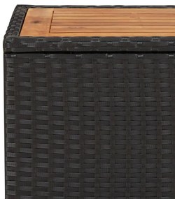 fekete polyrattan és tömör akácfa teázóasztal fa asztallappal