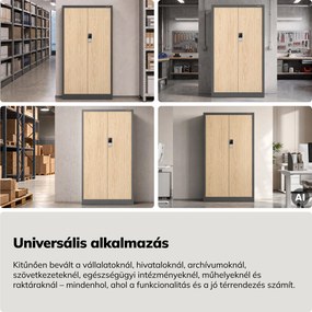 Fém irodai szekrény kódzárral, antracit, sonoma tölgy, 900x1850x400 mm: DANIEL Eco Design