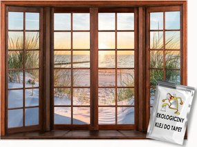 Fotótapéta Ablak 3D Tengerpart Hálószoba Nappali Fali Tapéta 150x105