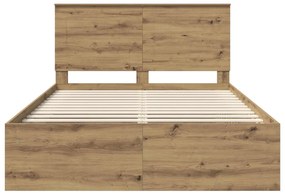 vidaXL Ágykeret fejtámlával Művészi tölgy 140 x 200 cm Tömör fenyőfa