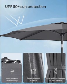 Kerti napernyő, kültéri napernyő 30°-ban dönthető, szürke