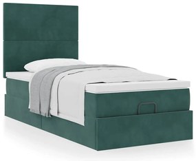 Ottomán ágykeret matracokkal sötétzöld 80x200cm bársony