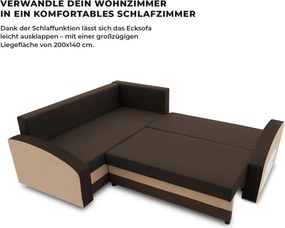 Grande sarokkanapé polcokkal , polc a jobb karfaban, baloldali, szövet anyag, hab töltet, barna