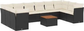 vidaXL 11 részes fekete polyrattan kerti ülőgarnitúra párnákkal