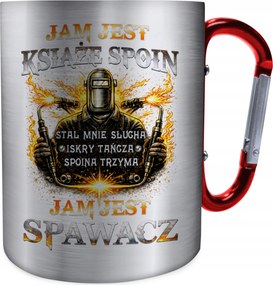 Acél Bögre Karabinerrel Ajándék Hegesztőnek