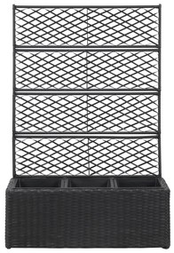 Fekete rácsos polyrattan magaságyás 3 kaspóval 83 x 30 x 130 cm