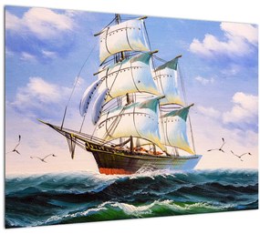 Kép egy hajóról a hullámokon (üvegen) (70x50 cm)