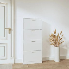 magasfényű fehér szerelt fa cipőszekrény 59x17x150 cm
