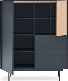 Antracitszürke-natúr színű magas komód tölgyfa dekorral 100x120 cm Otto – Teulat