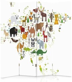 Gario Paraván Világtérkép állatokkal Méret: 145 x 170 cm, Kivitelezés: Forgó paraván 360°