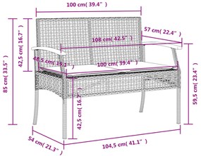fekete polyrattan és akácfa kerti pad párnával
