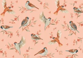 Fotótapéta rózsaszín madarak m2-en gyerekeknek flizelina