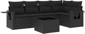 vidaXL 6 részes fekete polyrattan kerti ülőgarnitúra párnákkal