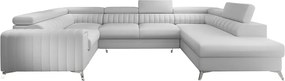 Fehér bőrutánzat kinyitható-tárolóhelyes sarokkanapé (jobb oldali-U alakú) Louis – ELTAP