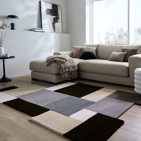 Fekete-szürke kézi szövésű gyapjú szőnyeg 150x240 cm Collage Monochrome – Flair Rugs