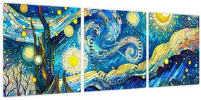 Kép – Csillagos éjszaka mozaikja (órával) (90x30 cm)