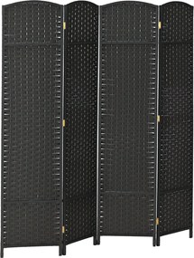 HOMCOM 4-Panel Szobaelválasztó 160x170 cm Összecsukható Szobaelválasztó Nappalihoz, Hálószobához, Irodához Fekete | Aosom