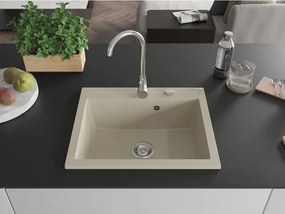 Mexen Elix gránit mosogató 1-medencés 600 x 500 mm, bézs, króm szifon - 6525601005-69