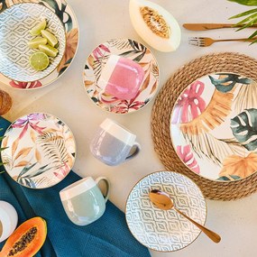 Trópusi mintás 18 részes porcelán étkészlet Tognana Tropical Rosè