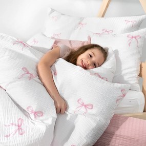 Goldea gyermek krepp ágyneműhuzat - rózsaszín masnik 140 x 200 és 70 x 90 cm