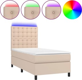 vidaXL cappuccino színű műbőr rugós ágy matraccal és LED-del 80x200 cm