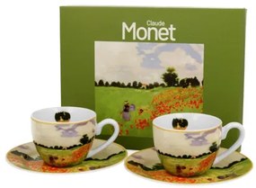Porcelán eszpresszó kávés csésze + alj 110 ml 2 személyes dobozban Monet Pipacsmező