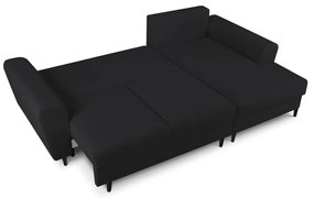 Fekete buklé kinyitható tárolóhelyes sarokkanapé (jobb oldali-heverő résszel) Kyoto – Cosmopolitan Design