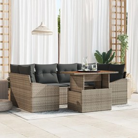 7 darabos kerti étkező szett párnákkal szürke poli rattan akác