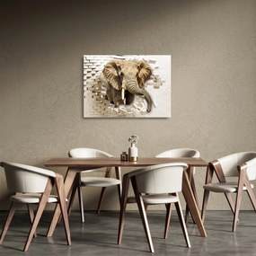 Kép - Egy elefánt áttör a falon (üvegen) (70x50 cm)