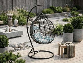 Fekete függő KOKON szék állvánnyal, zöld-fehér párna