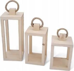 3 db-os natúr fa lampion szett 15x15x25, 15x15x30, 15x15x40 cm