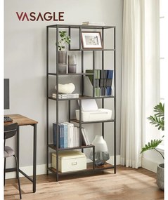 Könyvespolc, 6 szintes könyvespolc 30 x 80 x 180 cm, rusztikus barna és fekete