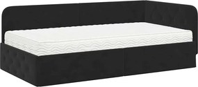 vidaXL Sarokágy keret matracmal Fekete 100 x 200 cm Bársony