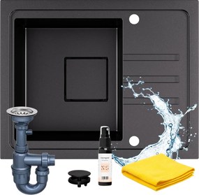 Gránit mosogató 55 cm rejtett fedett lefolyó mosogató egymedencés szifon