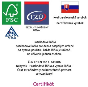 Gyerek emeletes ágy 90 cm Braceaba (tömör fenyőfa) (ágyráccsal). 1116246