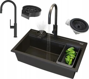 Gránit Mosogató Asti Fekete Nagy Csaptelep Csepegtető Mosó Maszkoló Szett